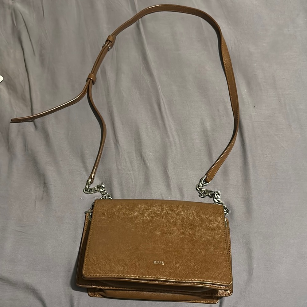 Boss Tan Crossbody Bag with Silver Hardware